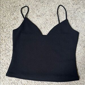 Black Cropped Spaghetti Strap Express Top